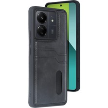 AK-SA-STR Newface Xiaomi Redmi 13C Kılıf Sara Kartvizitli Deri Kılıf - Siyah