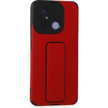 AK-SA-STR Newface Xiaomi Redmi 12C Kılıf Mega Standlı Silikon - Kırmızı