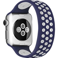 AK-SA-STR Newface Apple Watch 38MM Ayarlı Delikli Silikon Kordon - Lacivert-Beyaz