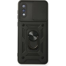 AK-SA-STR Newface Samsung Galaxy A02 Kılıf Pars Lens Yüzüklü Silikon - Siyah