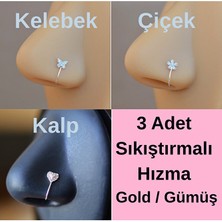 Heppii 3 Adet 925 Ayar Gümüş Deliksiz Sıkıştırmalı Burun Hızma Seti – Kelebek, Kalp , Çiçek, 3’lü Set