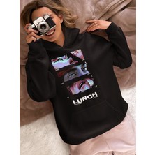 Sevbano Tasarım Billie Eilish Lunch Baskılı Unisex Oversize Şarkıcı Hoodie