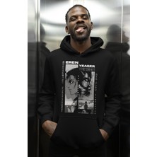 Sevbano Vintage Eren Yeager Baskılı Unisex Oversize Attack On Titan Anime Karakter Hoodie