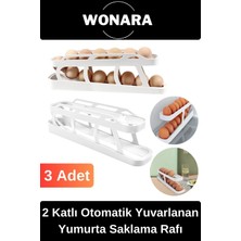 Wonara Premium Plastik 2 Katlı Otomatik Geniş Kapasiteli Yuvarlanan Yumurta Saklama Düzenleyici Rafı 3 Adet