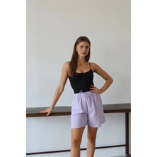 Müslin Kumaş Şort Bağcıklı Lila Pt