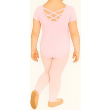 Ada Kostüm Pembe Kısa Kollu Sırt Çapraz Bantlı Bale Mayosu & Saç Bandı