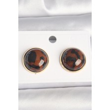 Clariss Pirinç Gold Renk 3D Daire Leopar Model Kadın Küpe -KP-1027