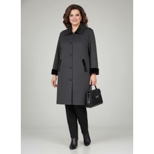 Laden Triko Kadın Kalın Çelik Örgü Kap Kürklü Battal Büyük Beden Kürklü ve Taşlı Uzun Anne Kışlık Hırka