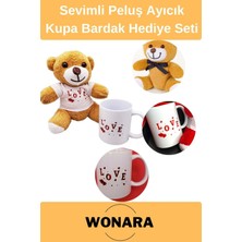 Wonara Özel Üretim Sevgili, Eş Aşk Love Tasarımı Hediyelik Ayıcık ve Kupa Bardak Seti