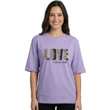 Leopar Baskı Enfield&co Kadın T-Shirt Love Lila