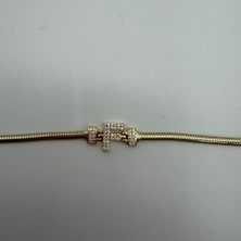 Mare Accessories Gold Taş Detaylı F Harfli Bileklik