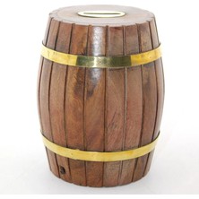 Eldenör Pirinç Ahşap Fıçı Kumbara 12.5 cm