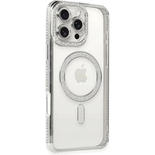Verto Newface iPhone 16 Pro Kılıf Joke Simli Magneticsafe Kılıf - Gümüş