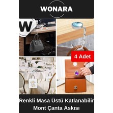 Wonara Pratik Şık Kafe Ofis Ev Renkli Masa Üstü Yüzeye Zarar Vermez Katlanabilir Mont Çanta Askısı 4 Adet