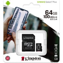 Kıngston SDCS2/64GB, Canvas, V10, CL10, 100MB/S, Microsd Kart Bellek (Sd Adaptörlü)