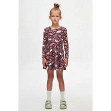 Lovetti Kız Çocuk Lazy Cat Desen Uzun Kol Elbise