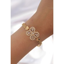 Nehir Pirinç Gold Renk Zirkon Taşlı Kelebek Figürlü Parçalı Model Bileklik