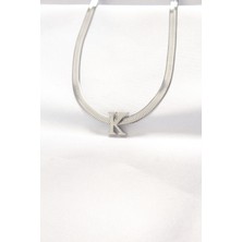 Nehir 316L Çelik K Harfli Silver Renk Italyan Zincirli Kolye