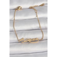 Nehir 316L Çelik Gold Renk Atatürk Imza Model Kadın Bileklik