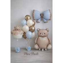 Meri Parti Ayıcık & Fiyonk Temalı Mavi Balon Dekor Seti – Erkek Bebek / Baby Shower Süsleme Seti