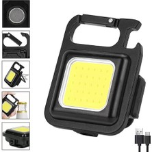 İntora LED Anahtarlıklı Cep Boy Cob LED Metal Kasa Mıknatıslı Şişe Açacağı USB Li Şarj Edilebilir El Fener