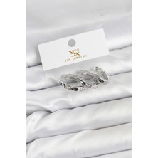 Pirinç Gümüş Renk Zirkon Taşlı Halka Yılan Model Ysx Trio Küpe Seti - TJ-BKP11573