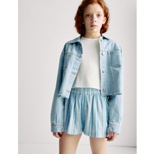 Marks & Spencer Saf Pamuklu Şeritli Şort (6-16 Yaş)