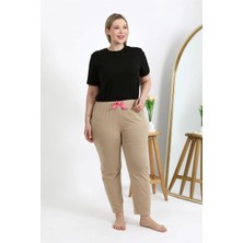 MiraLive Miray- Kadın Pamuklu Büyük Beden Alt Pijama Bej