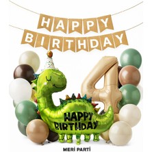 Meri Parti Dinozor Temalı Yaş Seçenekli Doğum Günü Balon Seti – Kraft & Bej Doğal Konsept
