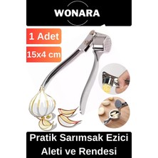 Wonara Özel Tasarım Dayanıklı Paslanmaz Çelik Ergonomik Saplı Pratik Sarımsak Ezici Aleti ve Rendesi