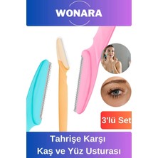 Wonara Premium Pratik Tahrişe Karşı Bakım Için Tüy Yüz Bıyık Alma Aleti 3'lü Set Kaş ve Yüz Usturası