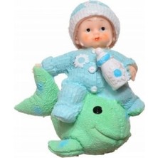 MiraLive Decotown Hediyelik Sevimli Mavi Bebek Biblo Polyester Süs Eşyası