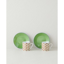 English Home Wisp Porselen 4 Parça 2 Kişilik Kahve Fincan Takımı 80 ml Yeşil-Kırmızı