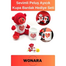 Wonara Özel Üretim Sevgili, Eş Seni Seviyorum Tasarımı Hediyelik Ayıcık ve Kupa Bardak Seti