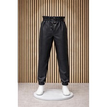 NerKids Kız Çocuk Lastikli Deri Pantolon