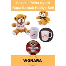 Wonara Özel Üretim Sevgili, Eş I Love You Tasarımı Hediyelik Ayıcık ve Kupa Bardak Seti