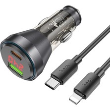 Pazarcan Hoco NZ12B Unimpeded PD48W USB + Type-C Araç Çakmaklı Hızlı Şarj Aleti + Type-C To Iphone Kablo-(57