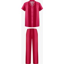 Penti Kırmızı For You Çizgili Gömlek Kısa Kollu Pijama Takımı