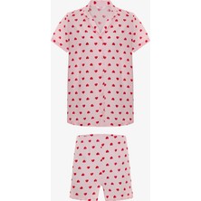Penti Pembe Sevimli Kalp Gömlek Kısa Kollu Şort Pijama Takımı
