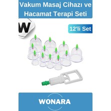 Wonara Premium Selülit ve Çatlak Karşıtı Vakum Masaj Cihazı 12 Parça Kupa ve Hacamat Terapi Seti