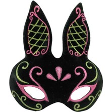 Pazarcan Siyah Renk Pembe Gold Simli Siyah Süet Kaplama Tavşan Maskesi 18X16 cm