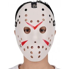 Pazarcan Beyaz Renk Kırmızı Çizgili Tam Yüz Hokey Jason Maskesi Hannibal Maskesi