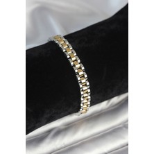 Pazarcan 316L Çelik Gold ve Gümüş Renk 7 mm Kalınlık Erkek Bileklik - TJ-EB3764