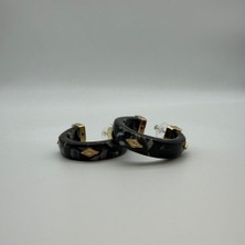 Mare Accessories Siyah Mermer Dokulu Altın Detaylı Halka Küpe