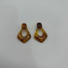 Mare Accessories Kahverengi Mermer Desenli Geometrik Küpe