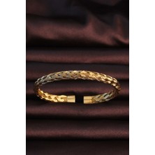 Pazarcan 316L Çelik Altın Renk Kalın Yassı Örgü Model Erkek Bileklik - TJ-EB3674