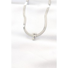 Nehir 316L Çelik F Harfli Silver Renk Italyan Zincirli Kolye
