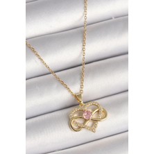 Nehir 316L Çelik Gold Renk Zincir Zirkon Taşlı Sonsuzluk Kalp Model Kadın Kolye