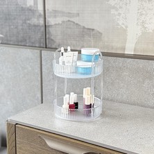 Hepta Collection 2 Katlı Makyaj Organizeri Kozmetik Aksesuar Düzenleyici Kozmetik Vitrini Yuvarlak (Şeffaf)