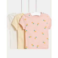 Marks & Spencer 3’lü Pamuk Karışımlı Ribanalı Tişört (2-8 Yaş)